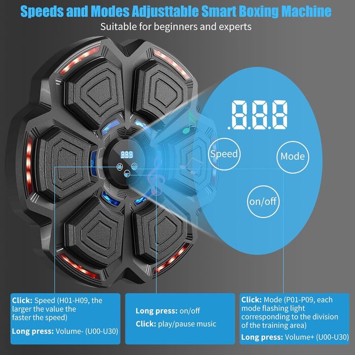 Тренажер боксерський Asoway, LED, Bluetooth, 9 режимів швидкості