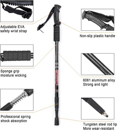 Трекінгові палиці Aihoye, амортизуючі, регульовані, для піших прогулянок або піших прогулянок, розбірні, міцні, 2 шт. и, легкі, туристичні палиці, всі аксесуари для місцевості та сумка для перенесення (чорна)