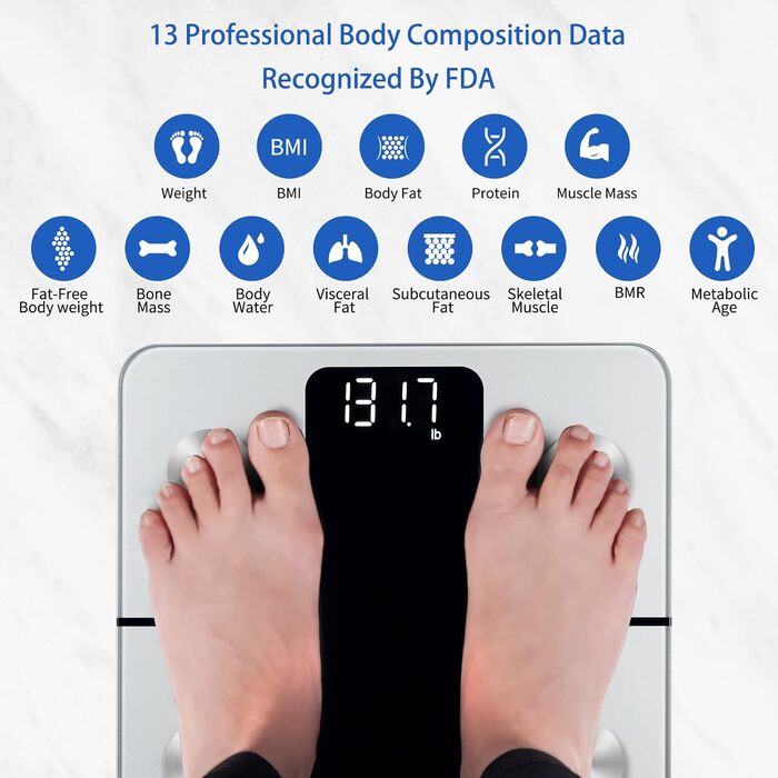 Ваги для ванної кімнати Vitafit Weight Fat Scale з додатком 180 кг, шкала складу тіла з Bluetooth, ваги для людей з жиром і м'язовою масою, ІМТ, білок, BMR, чорний (шкала жиру в організмі срібло)