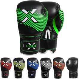 Дитячі боксерські рукавички FightX Junior, 113/170 г, для тренувань і спарингу, PU-шкіра, чорні/зелені, для дівчаток і хлопчиків, MMA