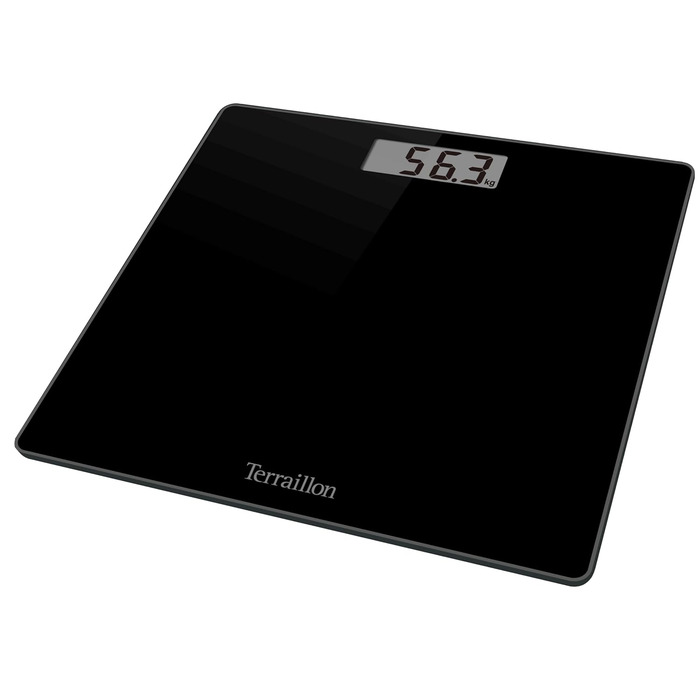 Ваги підлогові Terraillon TSQUARE, скляна платформа, ультратонкі, 26×26 см, велике LCD, до 180 кг, чорні