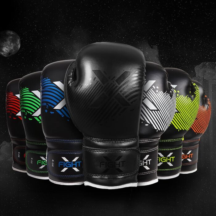Дитячі боксерські рукавички FightX, 113 г, чорні, PU-шкіра, для тренувань і спарингів, для хлопчиків і дівчаток, MMA, комплект