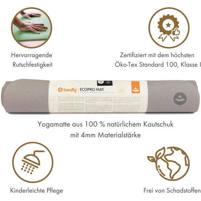 Килимок для йоги Bodhi ECO PRO натуральний каучук Не ковзає 185х60х0,4 см