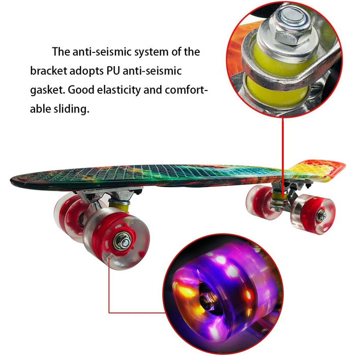 Скейтборд Sumeber Skateboard Kids Mini Cruiser Skateboard Complete 22 дюйми зі світлодіодними світловими колесами Скейтборд для дорослих Діти початківців Подарунок на день народження Color Swirl