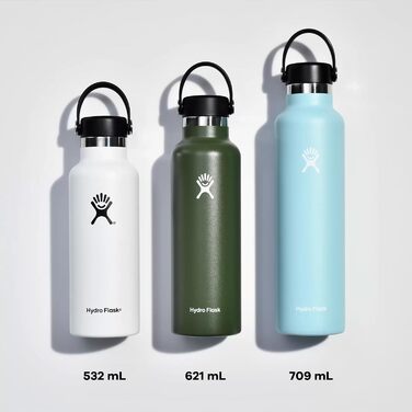Термос-бутилка HYDRO FLASK Standard Mouth 621 мл із нержавіючої сталі, ізольована спортивна пляшка з герметичною кришкою Flex та ремінцем, придатна для посудомийної машини, Moonshadow