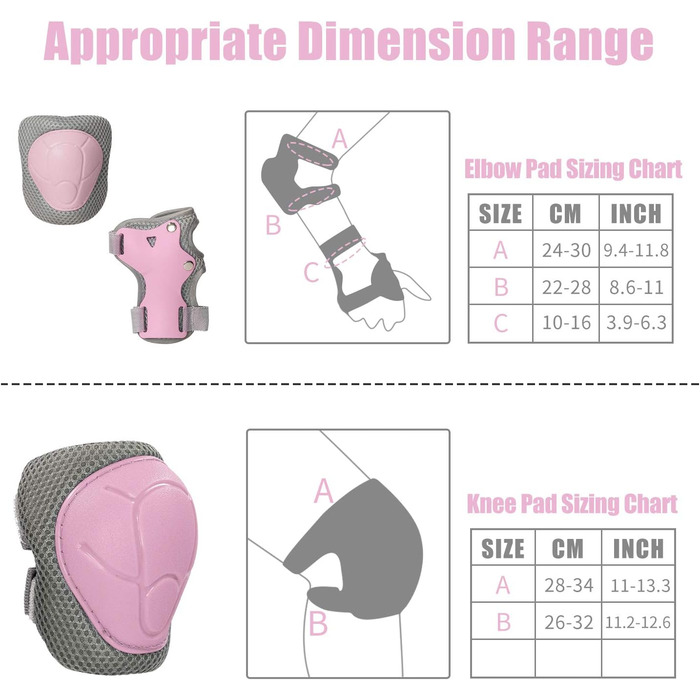 Наколінники Дитячі протектори Роликові ковзани Набір накладок Протектори Діти 2-8 років Налокітники Наколінники Щитки на зап'ястя 6 в 1 для роликових ковзанів Велоскейтборди Самокати (рожевий)