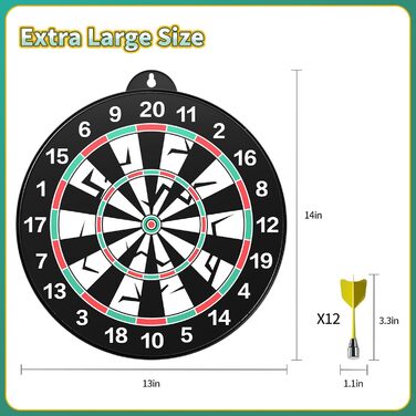 Дошка для дартсу магнітна дитяча з 12 дротиками, 14 шт.