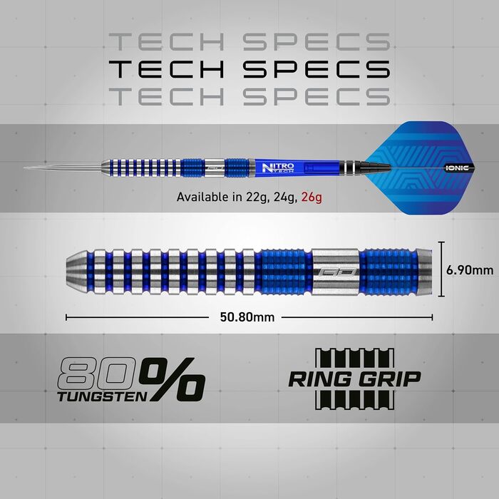 Професійний набір дротиків RED DRAGON Polaris Wolfram з крилами та стрижнями Nitrotech