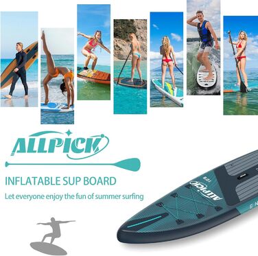 Набір плат ALLPICK Premium SUP Надувна дошка для веслування стоячи З універсальним кріпленням для камери Повні аксесуари Регульоване весло Початківці та просунуті 180 кг (Преміум Зелений)