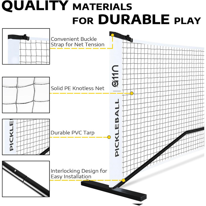 Портативна сітчаста система піклболу A11N, розроблена для будь-яких погодних умов, з міцним металевим каркасом і міцною поліетиленовою сіткою, звичайного розміру, сітки з сумкою для перенесення біла/чорна