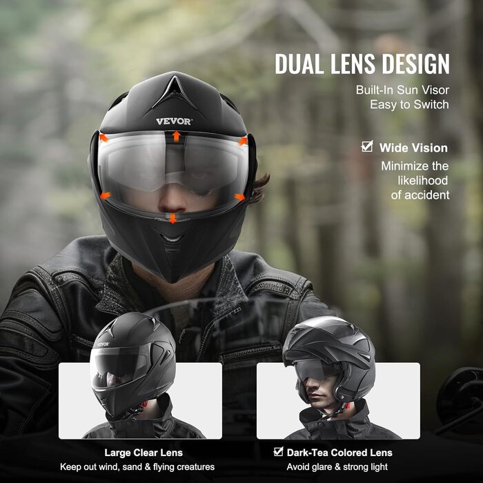 Мотошолом VEVOR без маски, розмір S (55-56 см), ABS, з Bluetooth, змінне скло, DOT, для підлітків і дорослих