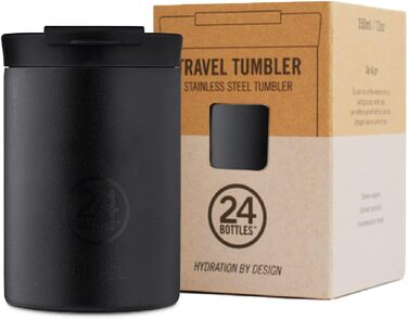 Термокружка 24BOTTLES Travel Tumbler 350 мл, термос для кави та чаю, сталева пляшка для напоїв, з герметичною кришкою, екологічна, чорна Tuxedo Black