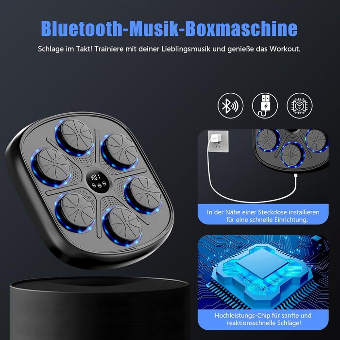 Buba Toys музичний бокс-машина з боксерськими рукавичками, настінний LED Bluetooth тренажер для дому, заряджається, для тренування рефлексів і координації рук і очей