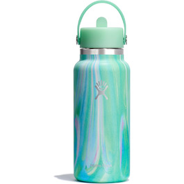 Термобутилка HYDRO FLASK Wide Mouth 946 мл із соломинкою, вакуумна нержавіюча пляшка для води, герметична, зелена Jelly Green