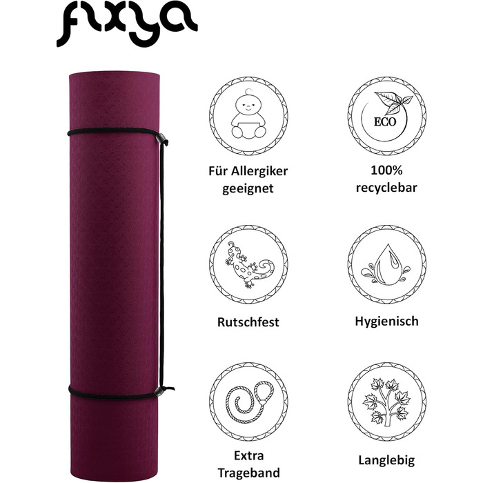 Килимок для тренувань FLXYA TPE Yoga Mat без фталатів 183 x 61 x 0,6 см, додатково з NBR Yoga Pad 25 x 61 x 1.5 см, не ковзає, подушки для фітнесу Подушка для коліна Подушка для йоги Килимок для занять спортом Пілатес малий ремінь для перенесення (баклажа