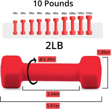 Гантелі Portzon Weights 10 кольорів Варіанти сумісні з набором з 2 неопренових гантелей, 1-15 фунтів, Протиковзкі, Проти перекату, Шестигранна форма Червоний/Excursion, Getaway Solids 0,9 кг, Пара