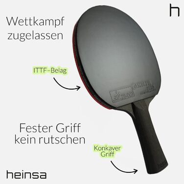 Професійна ракетка для настільного тенісу heinsa Carbon ITTF Competition Approved Black Edition виготовлена зі світлого горіха з преміальною упаковкою та м'ячами Black Edition з 2 м'ячами та футляром