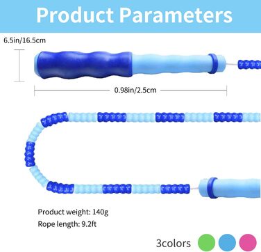 Скакалка Leeboom, регульована довжина, без заплутування, сегментована, м'які намистини, фітнес-скакалка для дітей, чоловіків і жінок, схуднення, 2.5 м фіолетовий