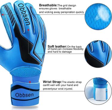 Воротарські рукавички Obbsen Fingersave, футбольні (S1 Blue, 10)