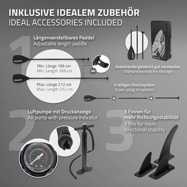 Надувна SUP-дошка ECD Germany Makani 320 см, до 150 кг, з регульованим алюмінієвим веслом і повним комплектом аксесуарів, різні кольори