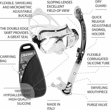 Комбінований набір або маска Cressi Professional Mask & Snorkel або Mask, Snorkel & Fins Kit (прозорий/жовтий, одного розміру, пучок з плавниками, чорний/жовтий, 41/44)