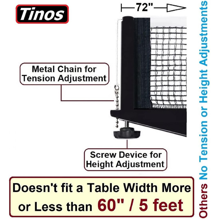 Набір сіток для настільного тенісу Tinos, міцний, регулювання натягу/висоти