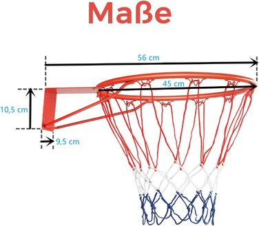 ? 45см/37см Баскетбольне кільце, баскетбольна сітка з кільцем, сітка та кронштейн, атмосферостійке баскетбольне кільце професійного розміру для настінного монтажу, для шкільних дворів та спортивних залів Ø45см Червоний