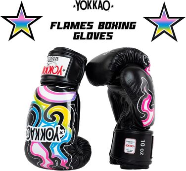 Рукавички муай-тай мікрофібра YOKKAO Flames Black, 12 унцій