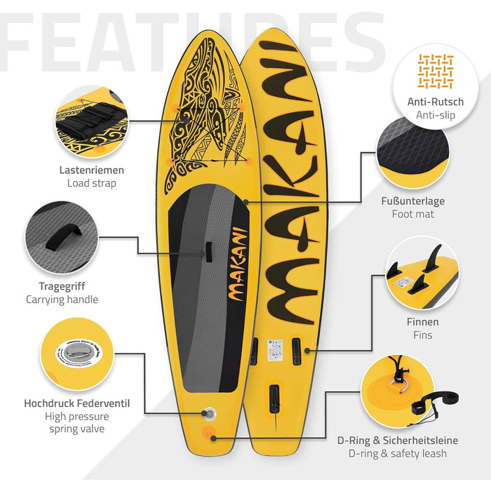 Надувна SUP-дошка ECD Germany Makani 320 см, до 150 кг, алюмінієве весло, комплект аксесуарів, різні кольори