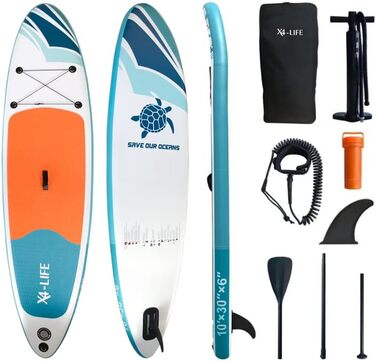 Надувна SUP-дошка X4-LIFE 305 см з аксесуарами, до 150 кг, комплект для ремонту, весло, плавник, сумка для перенесення – ідеально для літа