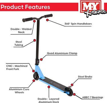 Трюковий самокат M.Y X-Skate - самокат Trick Kick з хромованими підшипниками ABEC 7 синій