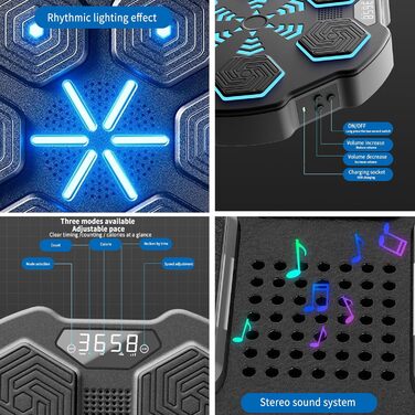 Музична боксерська машина Kamanan, Настінне тренування з боксу, Розумна музична боксерська машина, Світлодіодна настінна боксерська мішень, Настінна мішень Боксерський автомат з рукавичками, підтримка Bluetooth, 3 режими, регульована висота установки