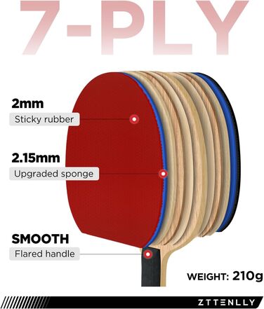 Весло для пінг-понгу ZTTENLLY з карбоновою технологією Серія Performance, 7 шарів, найтонше лезо, експертна швидкість//баланс, товстіший захисний чохол Ракетки для настільного тенісу для професіоналів або тренувань (2 упаковки, баланс)