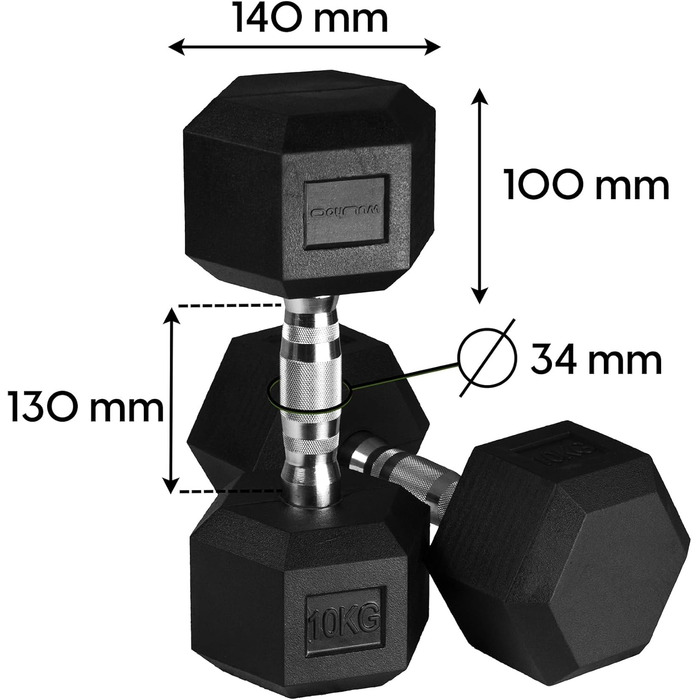 Гантелі Wuuhoo Hexagon Dorian 2,5-27,5 кг, прогумовані, 2 шт.