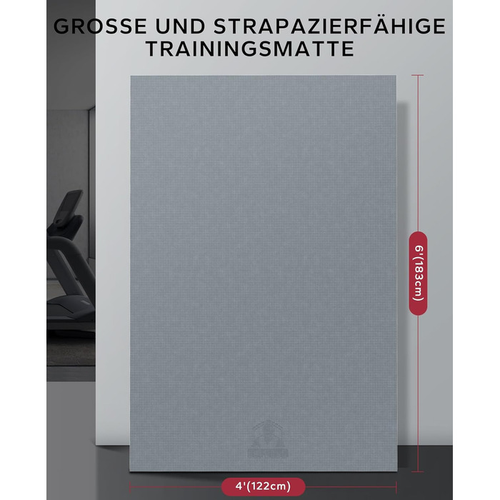 Надзвичайно великий широкий спортивний килимок Килимок для фітнесу нековзний 213 см x 152 см / 183 см x 122 см x 8 мм товщина, ультраміцний ПВХ високої щільності, килимок для тренажерного залу підходить для взуття (W-сірий - висока щільність 183122 см8 мм