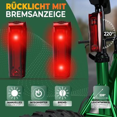 Комплект велосипедних LED фар MIVELO LUMIX PRO: переднє і заднє світло з гальмівним сигналом, USB-зарядка, водонепроникні, StVZO