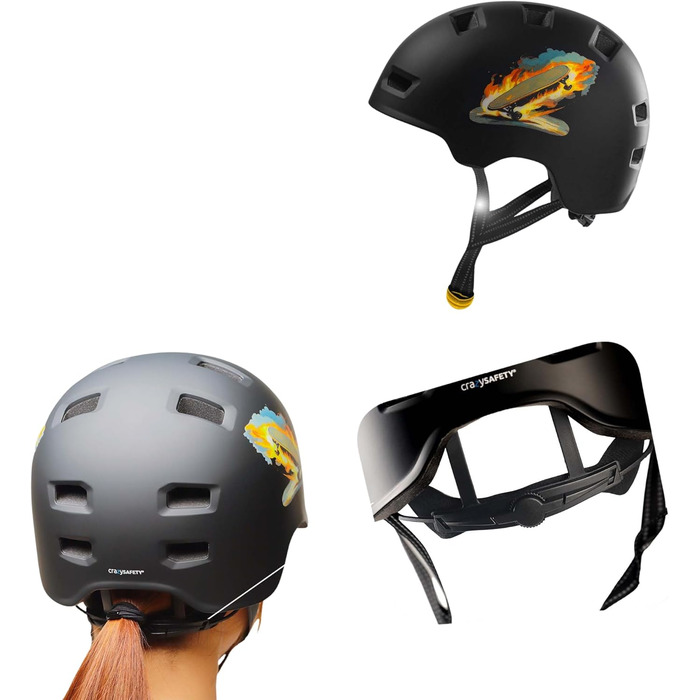 Шолом Crazy Safety Rampage Orange Schlange для велосипеда, скейтборда, роликів і BMX, регульований, розмір M (54-57 см), для чоловіків, жінок і дітей