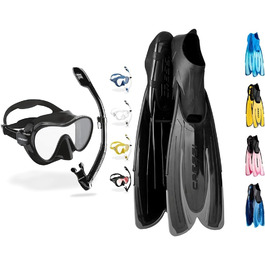 Безкаркасна маска Snorkel Dry Combo Set & Agua - ласти унісекс преміум класу саморегулюючі для дайвінгу, фрідайвінгу, снорклінгу та плавання, чорний (чорний/сріблястий), 41/42, 1 Dry Combo -