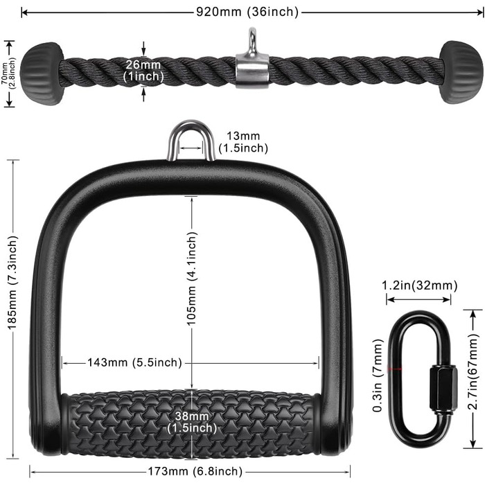 Насадка для тяги Kipika, тросовий тренажер, мотузка на трицепс, 2 D-ручки
