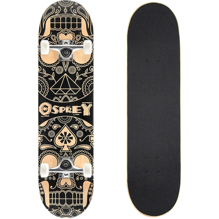 Скейтборд Osprey Absolute Beginner Double Kick Trick, 78,7 x 20,3 см Maple Deck One Size Candy Skull