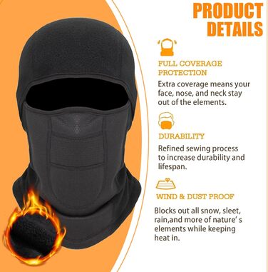 Маска Voofly Balaclava флісова вітрозахисна лижна One size