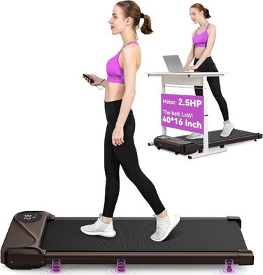 Тиха бігова доріжка Walking Pad Dripex для дому, до 120 кг, 1-6 км/год, 2.5 к.с., подвійна амортизація, компактна, коричнева