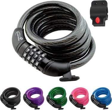 Велосипедний кодовий кабельний замок Lumintrail LK2609, самоскручуваний, сталевий трос 12 мм, з кріпленням, унісекс