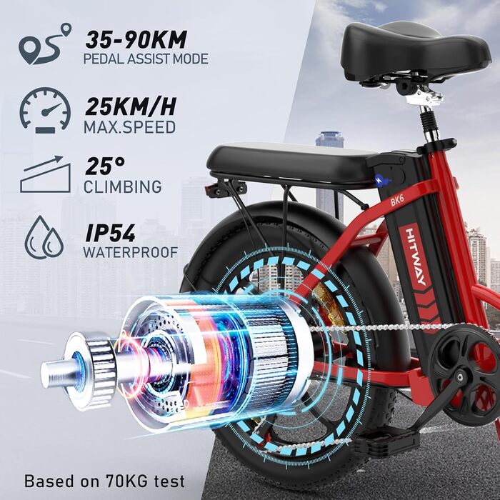 Велосипед HITWAY E-Bike 20, товста шина, акум. 12 Ач, хід 35-90 км, 7 передач