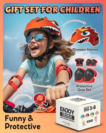 Велосипедний шолом VICTGOAL Kids to Cycling Милий мультфільм 3D розроблений дитячий шолом для велосипеда Скейтборд Роликові ковзани для хлопчиків і дівчаток регульований розмір (S (50-54см), червоний комплект з дзвіночком)