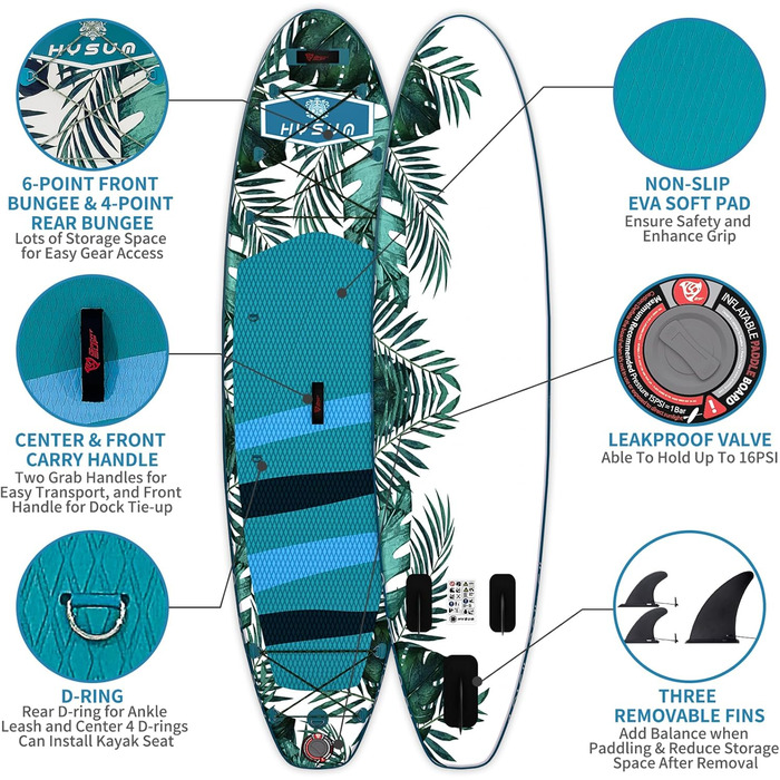 Надувна SUP-дошка HYSUM 10'x30''x6'' з аксесуарами: весло, плавці, ремінь, насос, рюкзак, ультралегка для початківців і професіоналів