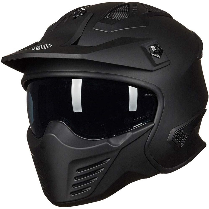 Мотошолом інтегральний IL Helmets 726X XL чорний матовий, ретро-вінтажний стиль, з візором, ECE сертифікат, для чоловіків та жінок, крос/ендуро