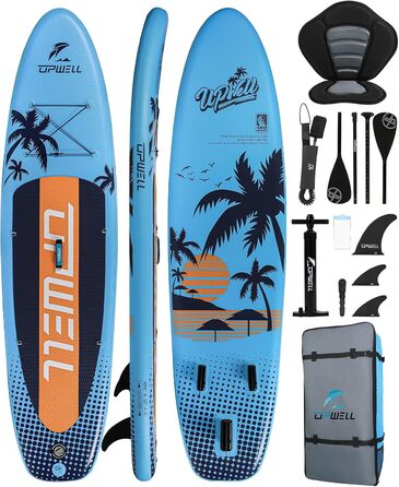 UPWELL Надувна SUP-дошка 320/335 см для дорослих і підлітків з преміум комплектом: рюкзак, 10L суха сумка, весло 2-в-1, страховий лиш, ручний насос, плавники