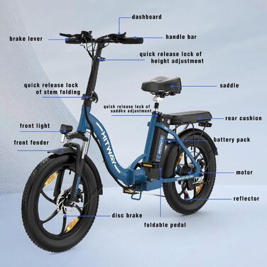 Велосипед складаний HITWAY E-Bike20, акум. 12 Ач, запас 35-90 км, 7 передач