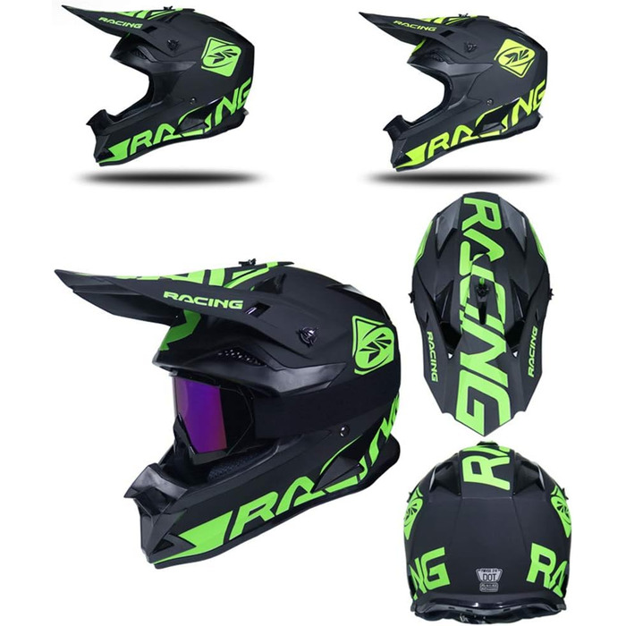 Шолом для мотоциклу та BMX MRDER, чорний, кросовий, ендуро, MTB, фулфейс, з окулярами та рукавицями, розмір XL, велика вентиляція